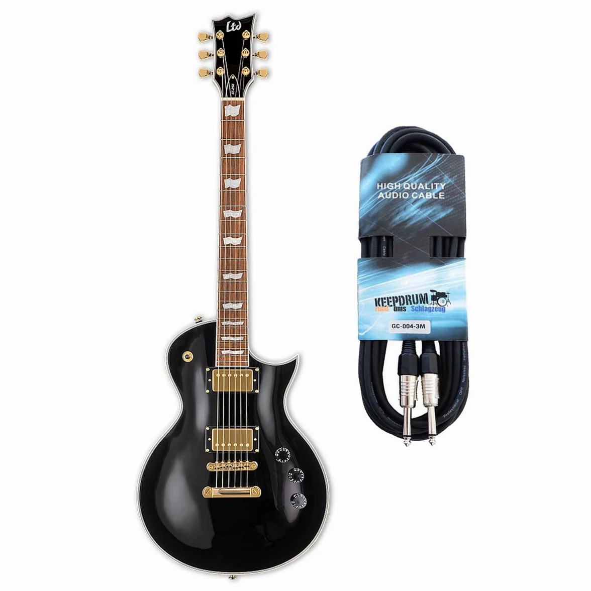 LTD EC-256 BLK Chitarra elettrica Nero + keepdrum Mono cavo jack