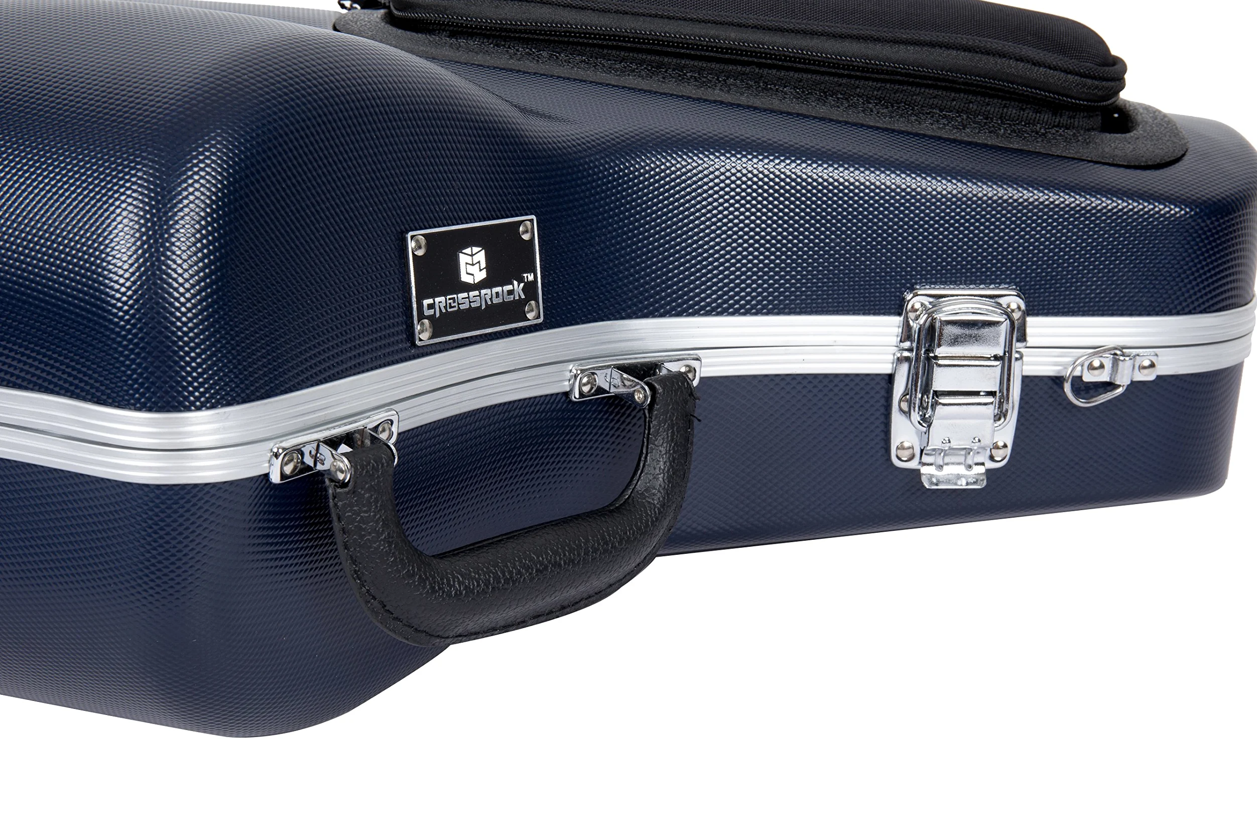Crossrock Custodia Contour in ABS per Sassofono Contralto | Finitura Blu con Motivo a Diamante, Interno in Velluto Blu Scuro, Tasca Accessori, Chiusura di Sicurezza – Guscio Rigido