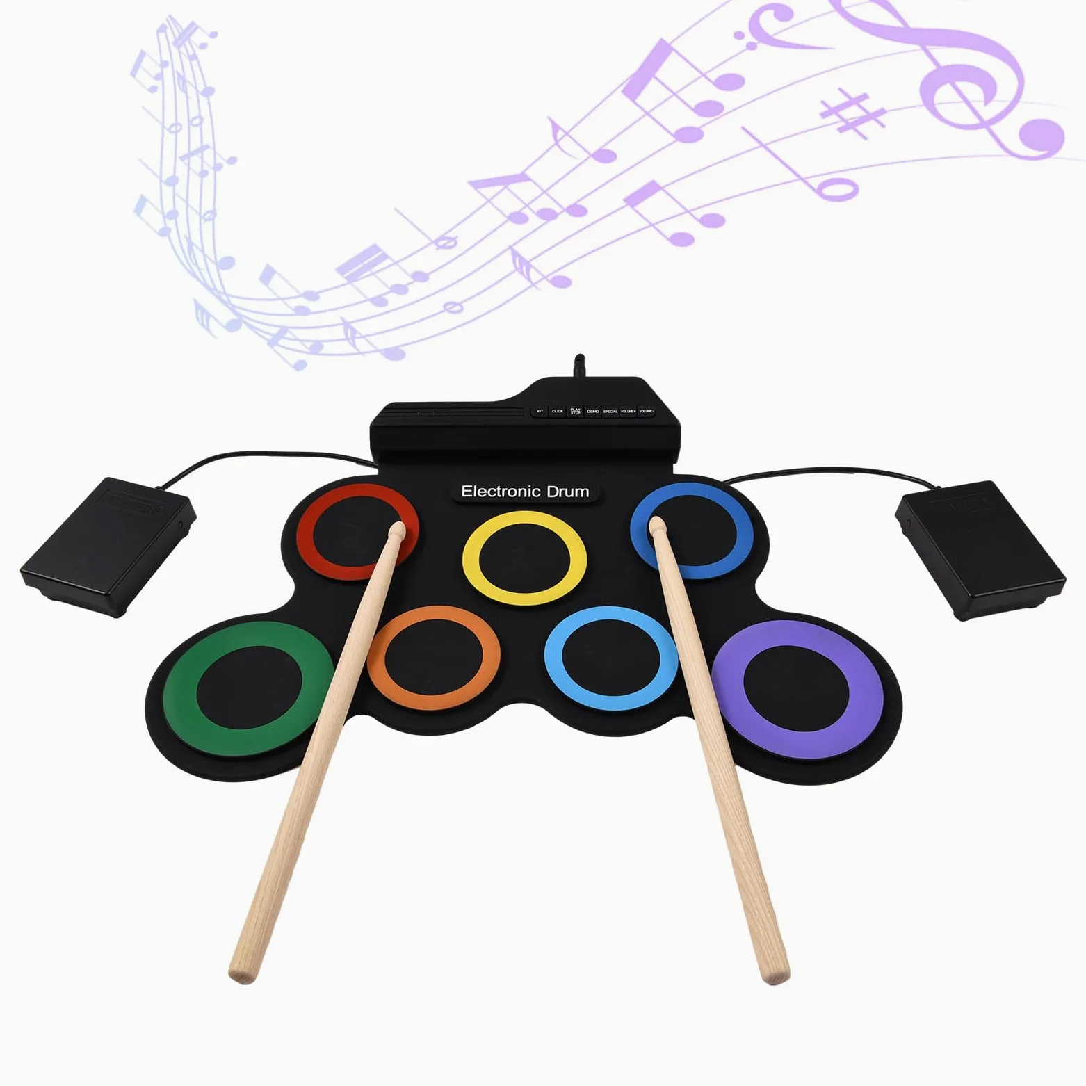 Kit batteria elettrica portatile con 7 pad con presa auricolare, pedali, bacchette, regalo di compleanno, strumenti musicali, kit batteria senza altoparlante
