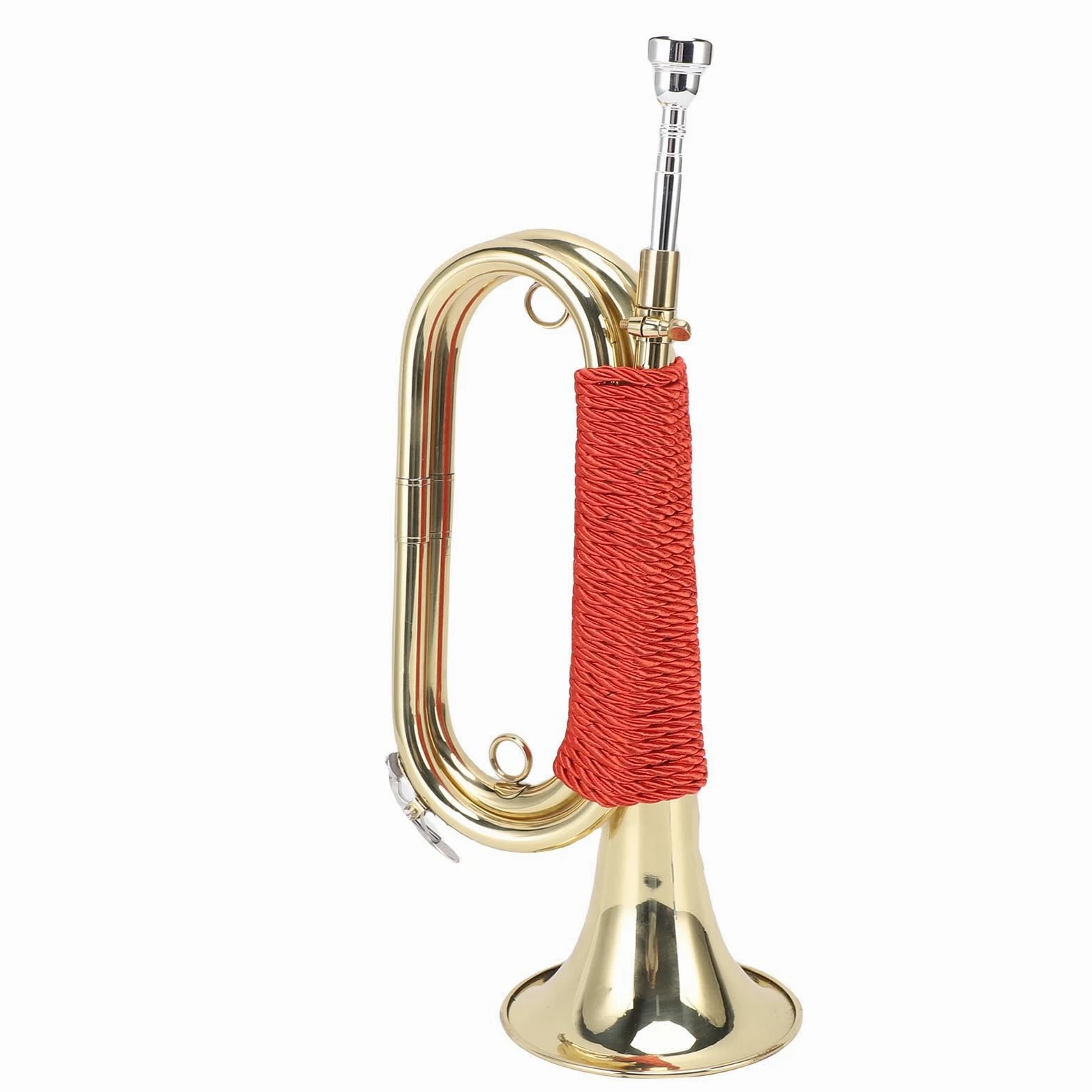 aqxreight Tromba da Cavalleria in Ottone Placcato Oro con Manico Rosso, Trasparente per Cerimonie da Campo Bande Scolastiche Ed Ensemble, Strumento in Ottone Portatile