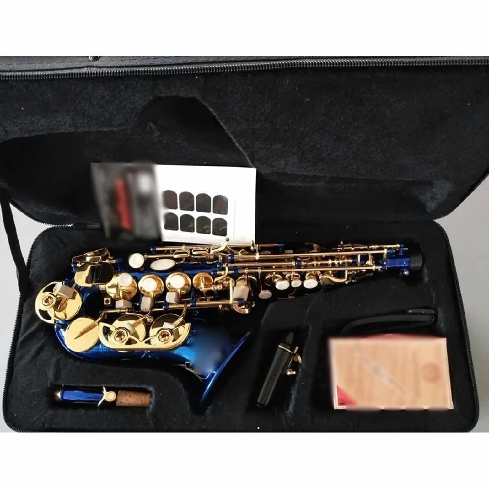 sassofono Sassofono Soprano Curvo Blu B Piatto In Ottone Nero Oro Sax Con Custodia Per Bocchino