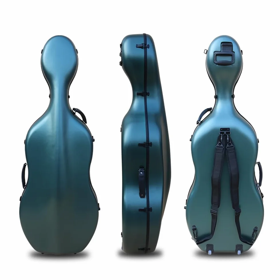 Colorful Advance - Custodia per violoncello 4/4, in fibra di carbonio, con ruote, resistente, verde scuro, Verde scuro