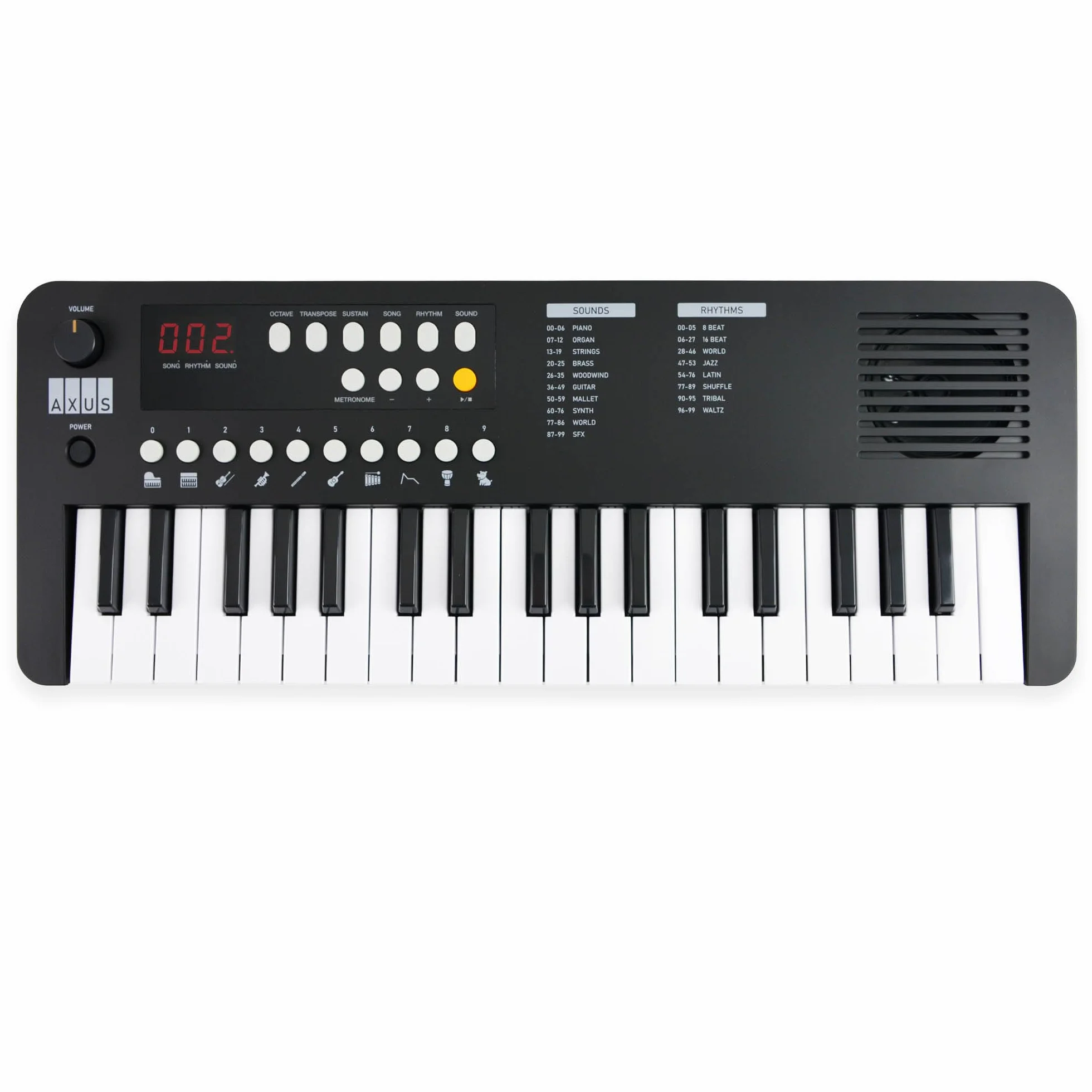Axus 37 Mini Tastiera Portatile In Midnight Black - Divertente Pianoforte Elettrico Per Principianti, Usb-C O Alimentazione A Batteria