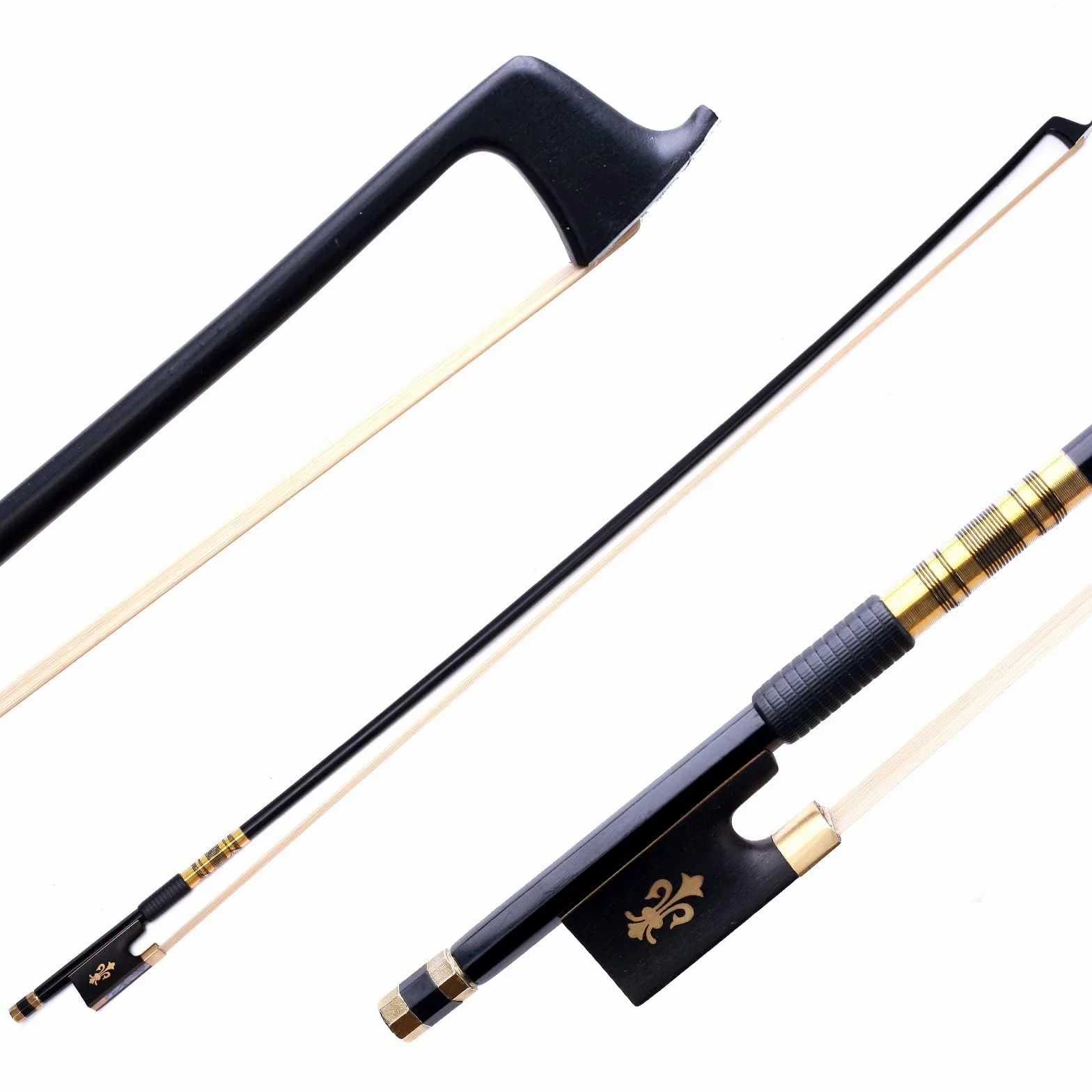4/4 Professional Violino ad arco in fibra di carbonio - Arco da orchestra a grandezza naturale con pelo di crine mongolo e design Fleur-de-Lis, di livello professionale a bassa manutenzione