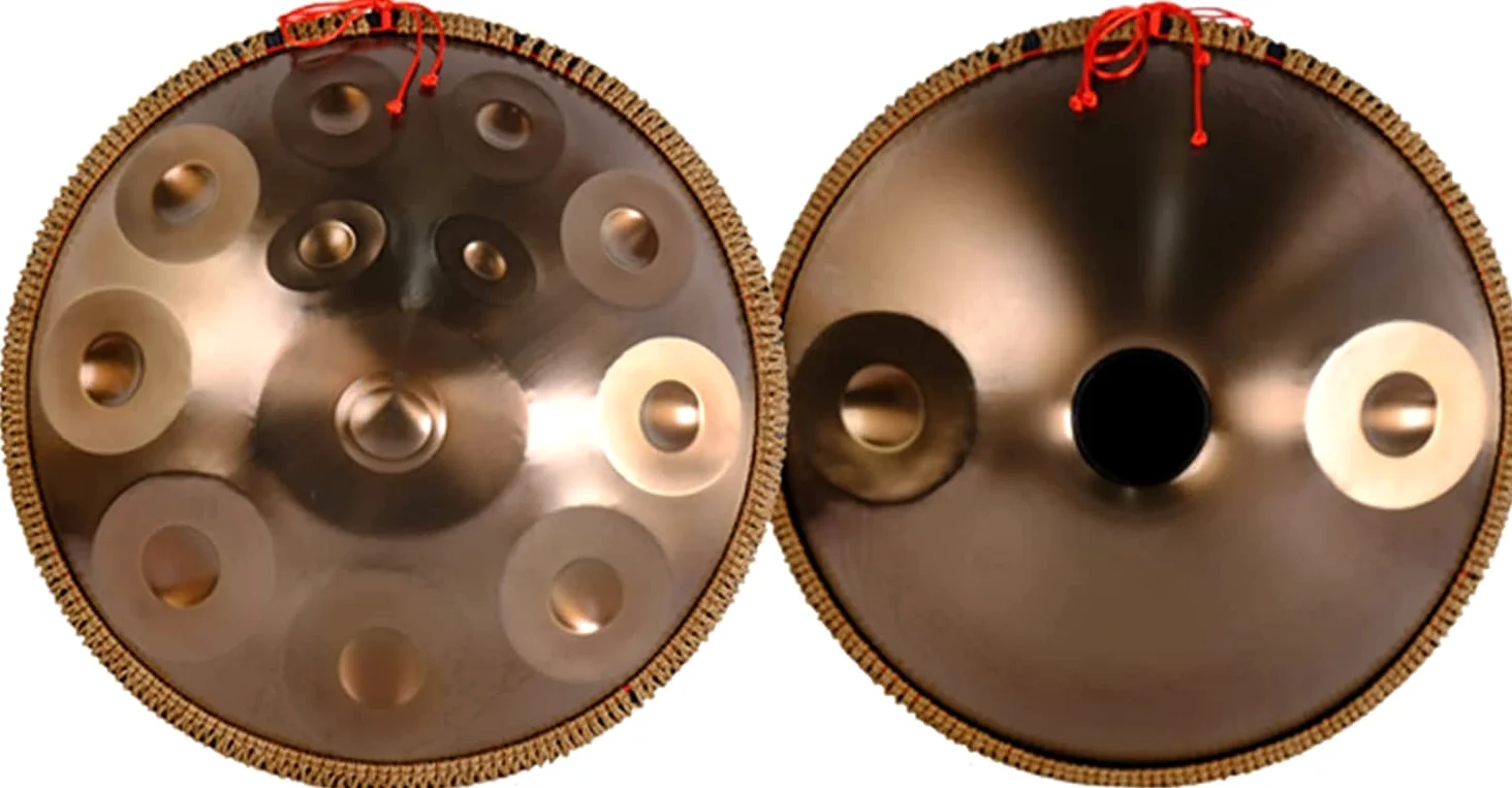 Handpan Steel Tamburo 432Hz 56 cm Oro Performer D-minl - 14 note con custodia morbida, supporto e panno per la pulizia, batteria
