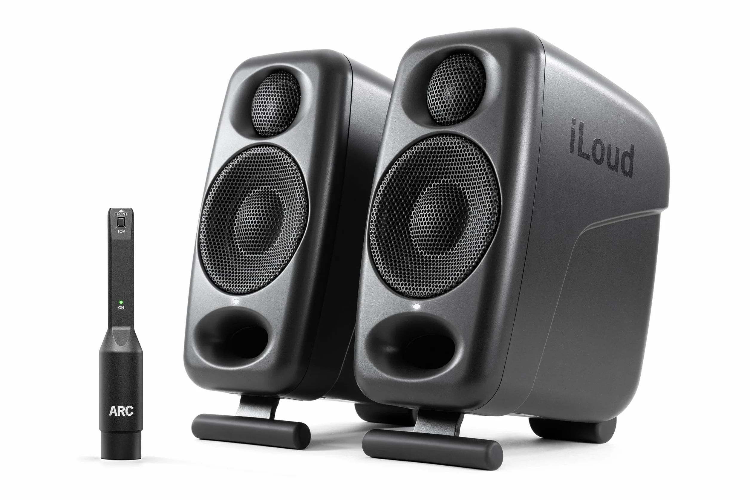 IK Multimedia iLoud Micro Monitor Pro - Coppia - Monitor da studio di riferimento compatti a 2 vie, bi-amplificati, altamente portatili e controllati digitalmente. Incluso microfono ARC. Nero.