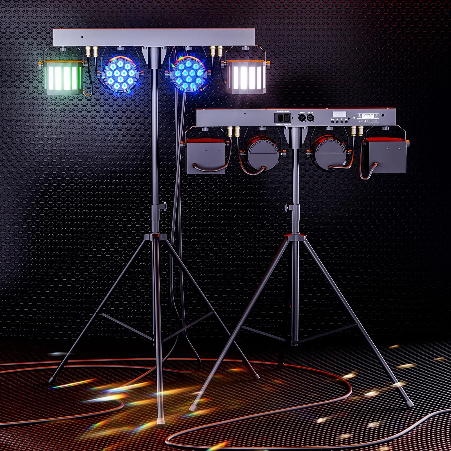 Derby + RGBW LED Par Faro da 60 W con treppiedi e telecomando, luce disco dmx-3/6/15CH per DJ, KTV, chiese, concerti, matrimoni, Natale