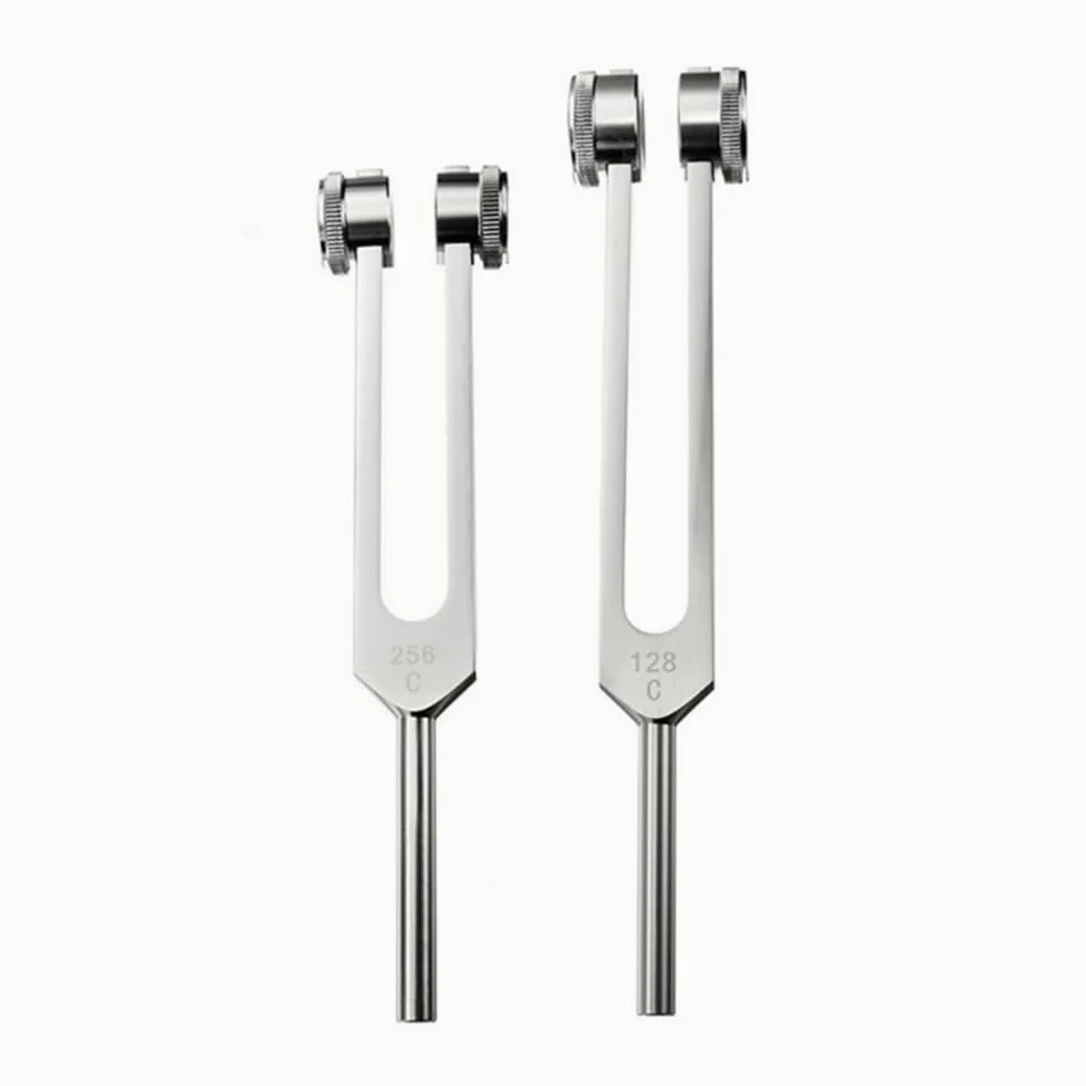 (128 + 256 + 512 Hz) Diapason in acciaio inox standard per violino chitarra accordatore strumento e custodia per la terapia delle vibrazioni, esami neurologici di guarigione del suono