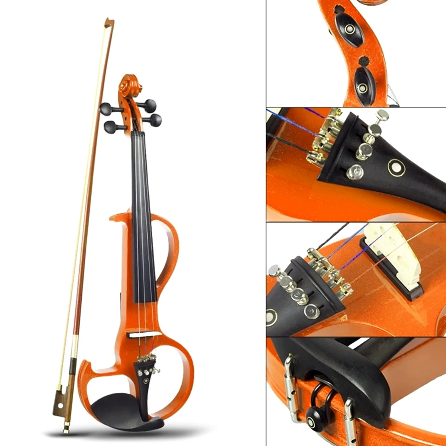 Violino elettrico Violino 4/4 a grandezza naturale, con cuffie per pianoforte, tuta di colofonia, violino silenzioso
