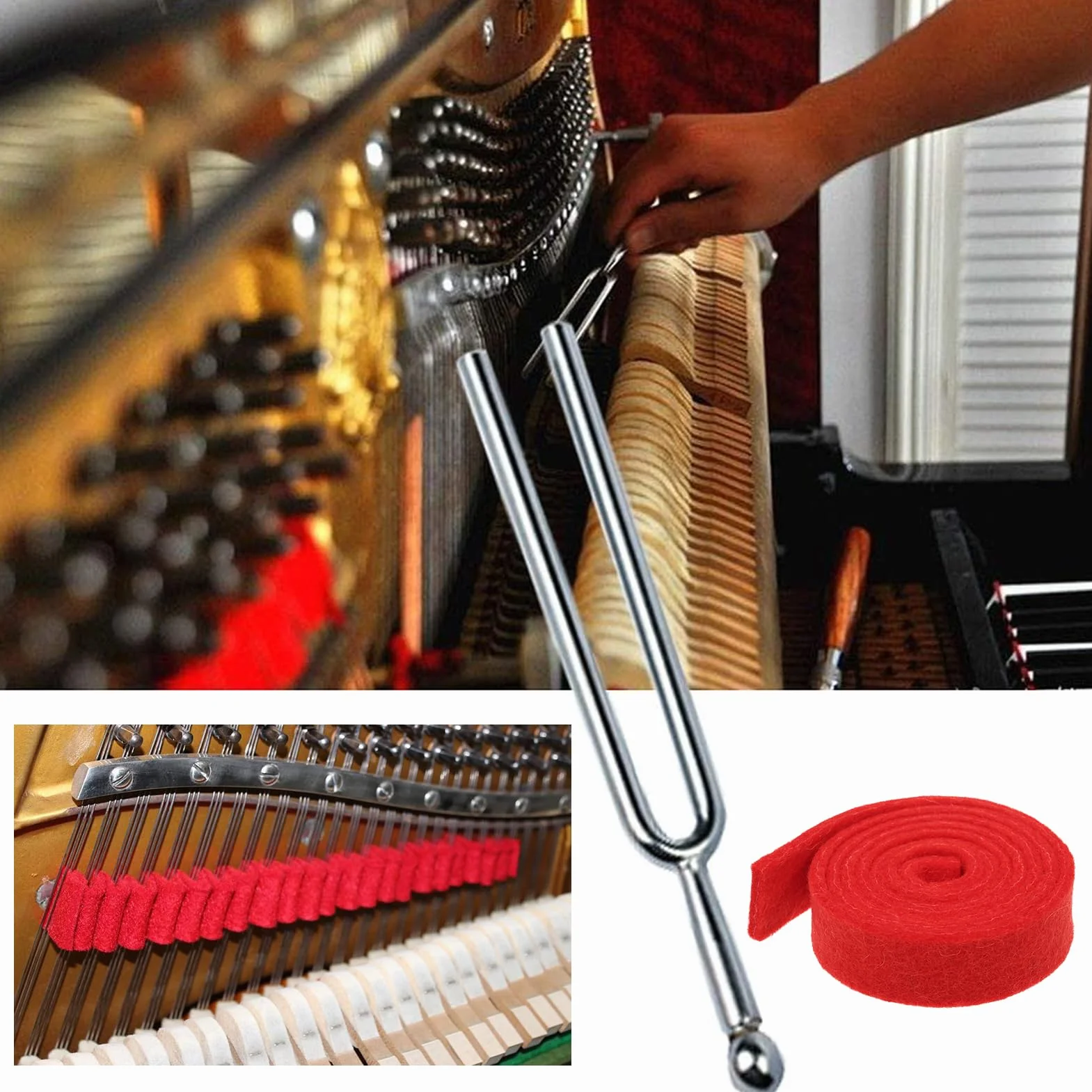 Kit di Accordatura per Pianoforte da 16 Pezzi Set di Strumenti per Accordatura Premium Pinzette a Martello con Chiave a Manico Lungo Accordatore Pianoforte, Perfette gli Appassionati