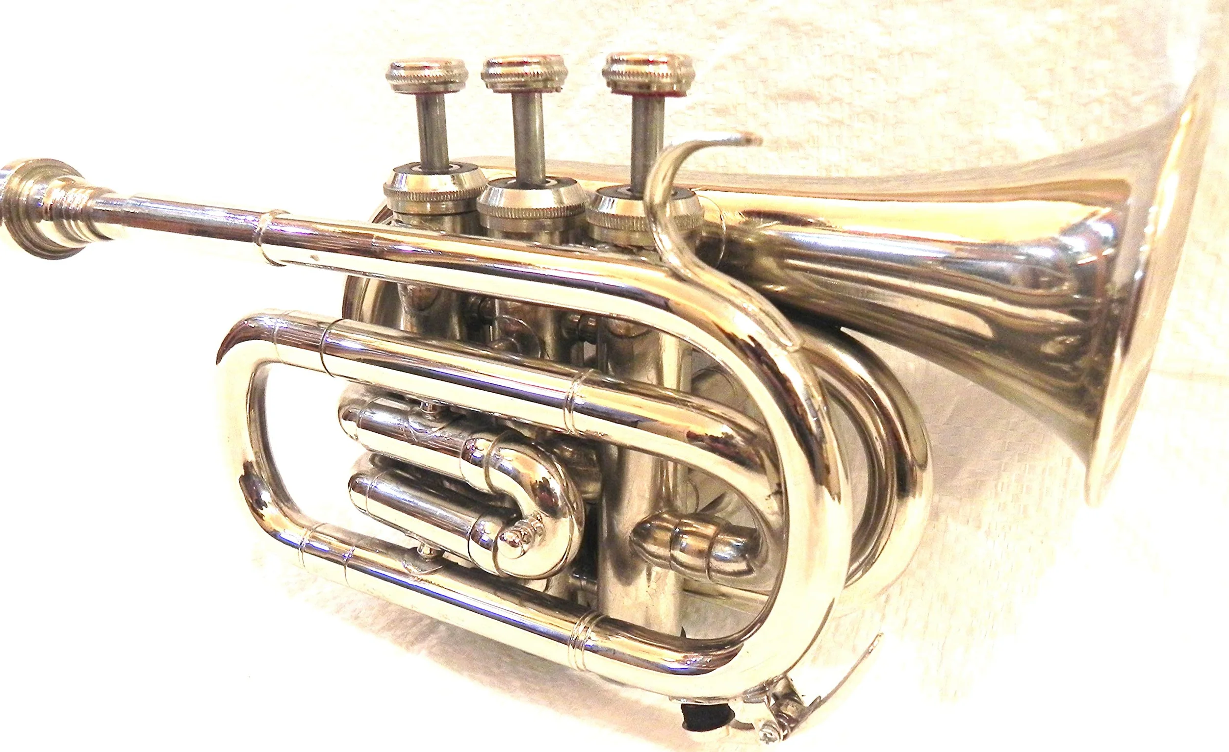 Ottone -India - Tromba tascabile in ottone cromato B-Flat W/Cassa+Mp Argento
