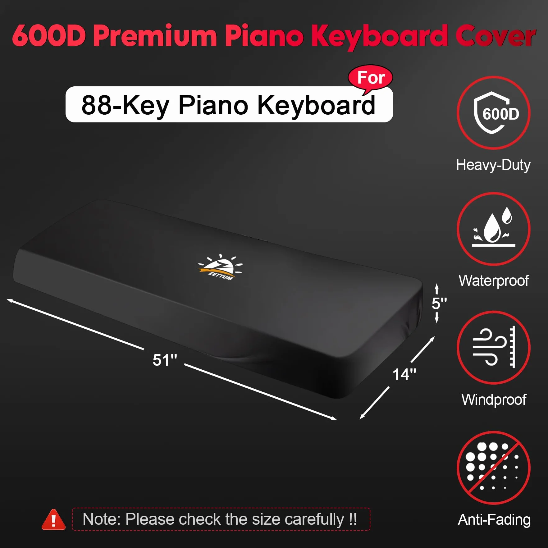 Zettum 88 copertura per pianoforte tastiera