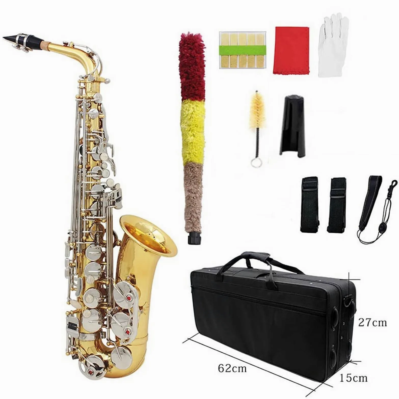 Sax Studente EB Sassofono Contralto Ottone Laccato Oro E Flat Sax Strumento Musicale A Fiato con Accessori