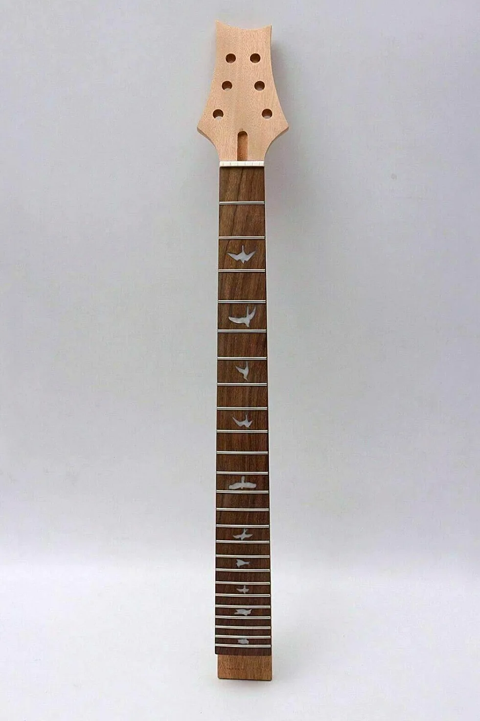 Yinfente 1 set di kit per chitarra elettrica naturale, manico e corpo in mogano, 22 tasti, scala da 61 cm, intarsio per uccelli, pickup S-S, ponte fisso