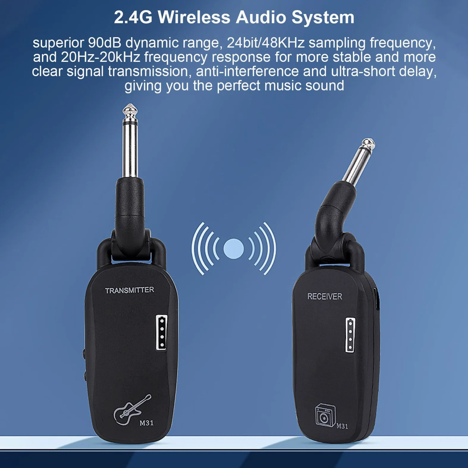 Irfora Sistema wireless 2.4G Sistema ricevitore trasmettitore wireless professionale per basso per chitarra Sistema audio portatile ricaricabile TX e RX per basso elettrico