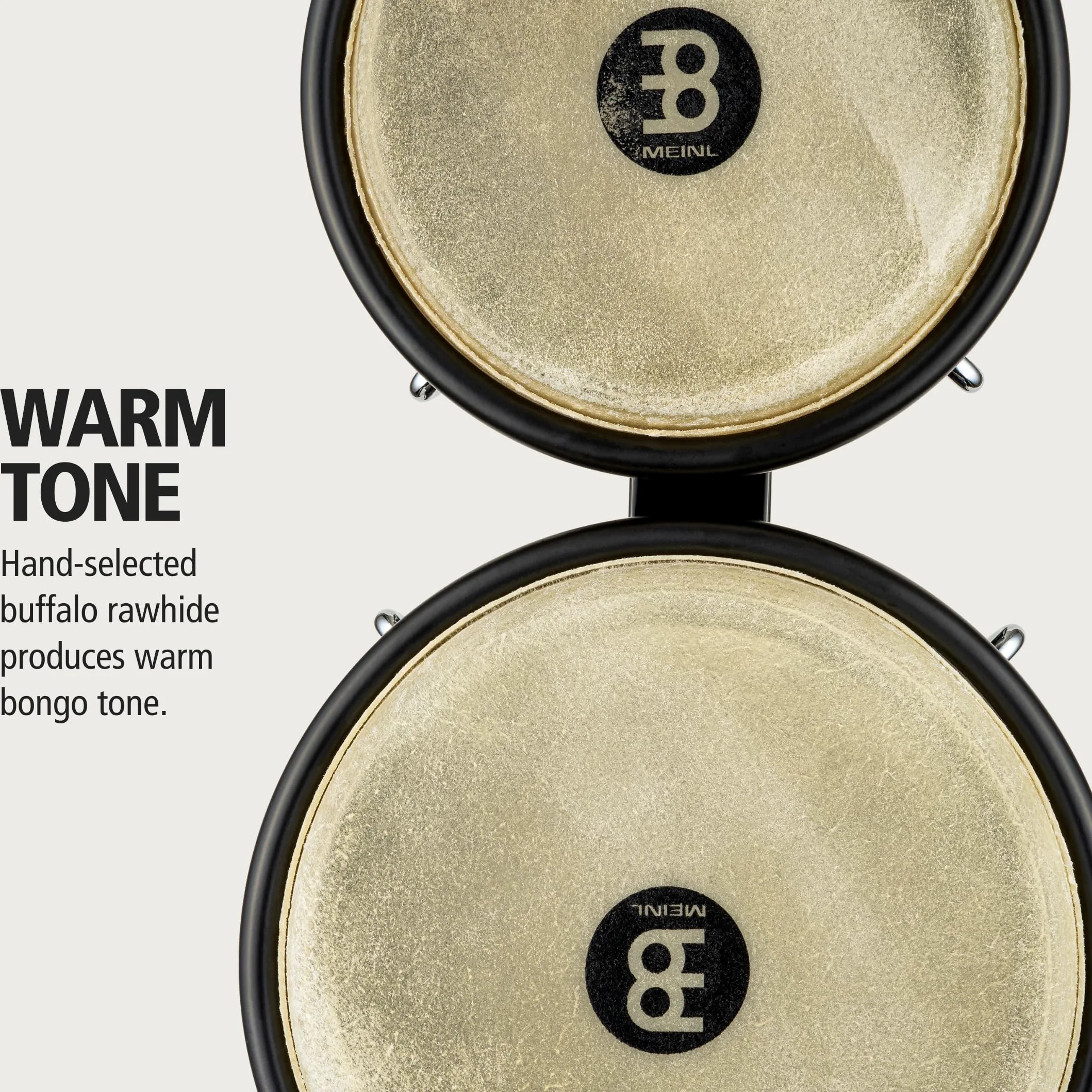 Meinl Percussion Bongos Headliner Fiberglass - 2 Tamburi a Mano da 6.75 e 8 Pollici - Chiave Accordatura Inclusa - Fiberglass Premium, Black (HFB100BK)