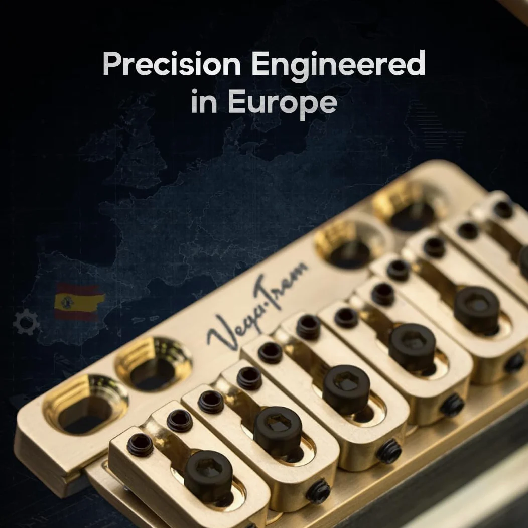 Vega-Trem VT1 - Ponte tremolo per chitarra Stratocaster standard speciale a 6 viti, per Stratocaster, senza mod, facile installazione (lucido, destro)
