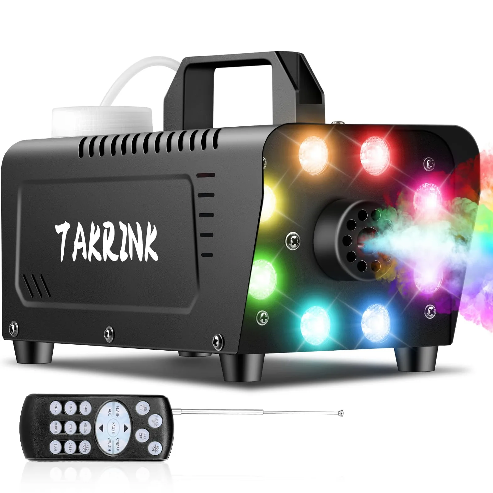 TAKRINK Macchina del Fumo, 900W Macchina del Fumo di Nebbia con 8 Luci LED 16 Colori RGB e Telecomando Wireless, Macchina della Nebbia per il Matrimonio Halloween Natale