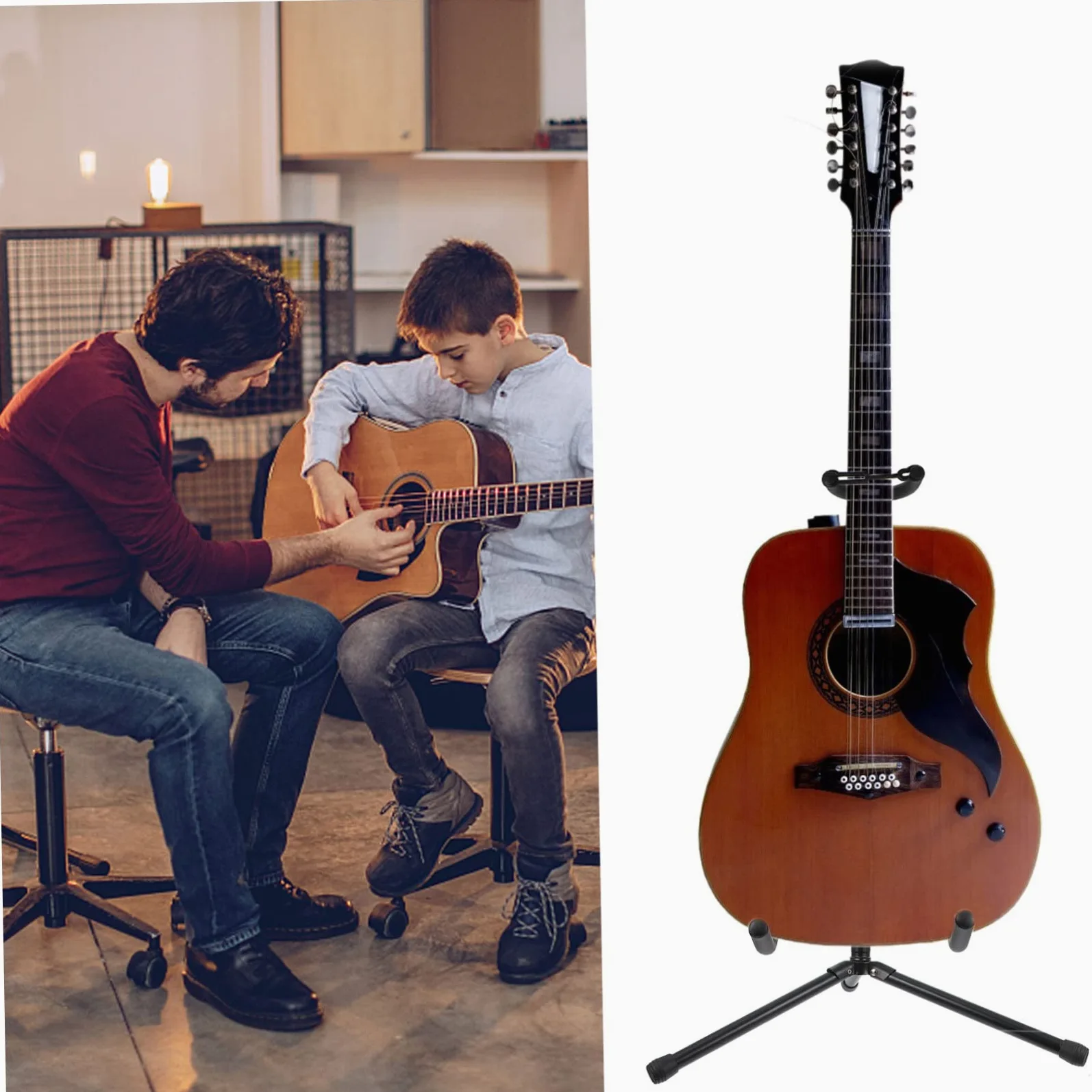 Supporto Pieghevole per Chitarra, Espositore Verticale Stabile e Leggero, in Ferro, Spugna e Abs, per Negozio di Chitarre