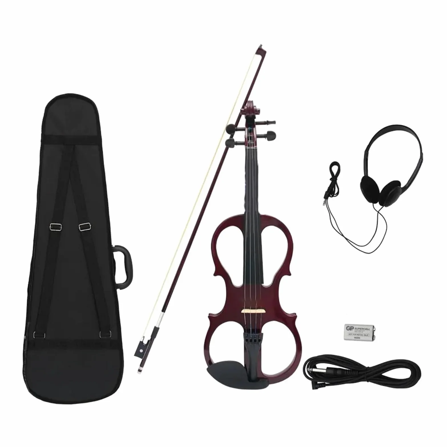 Violino Set Violino elettrico professionale 4/4 strumento a corde di violino silenzioso rosso scuro con custodia cavo per cuffie parti e accessori per violino