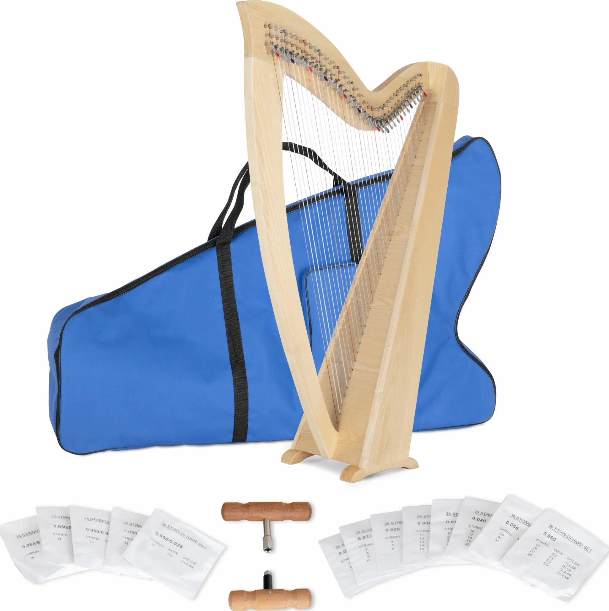 Classic Cantabile Arpa Celtica con 36 Corde - Accordatura Mi bemolle maggiore - Legno di Frassino - Incl. Borsa & 2 Chiavi di Accordatura - Altezza 127 cm