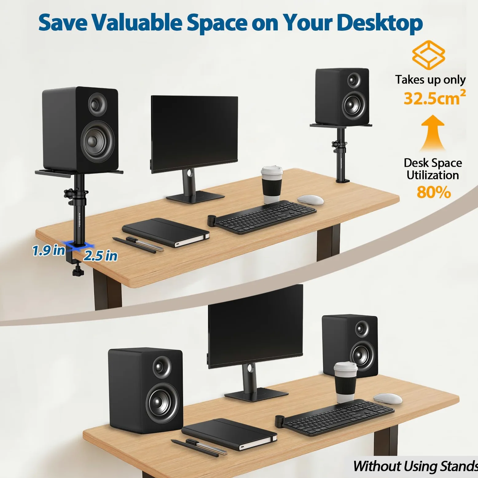 Vondynote Set di 2 supporti per altoparlanti da tavolo per monitor da studio corti regolabili in altezza