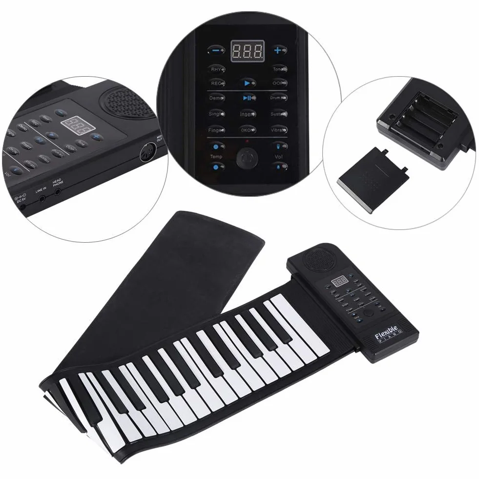 Pianoforte pieghevole, 61 tasti portatili (C3 ~ C8) Pianoforte elettronico flessibile flessibile con tastiera standard