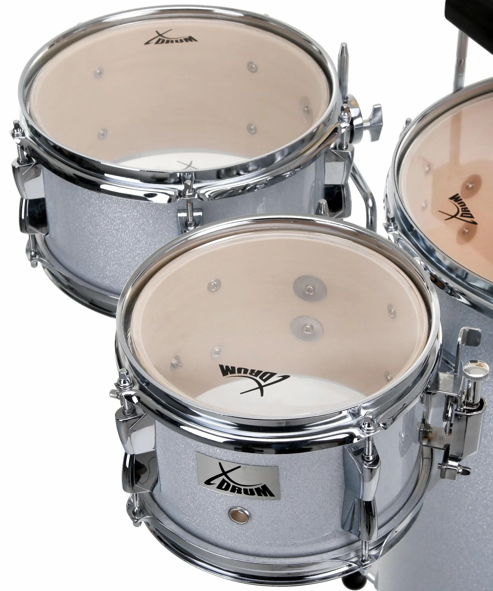 XDrum Club Drumset Cocktail Batteria (incl. piatti, cowbell, bacchette e chiave di accordatura) Silver Sparkle