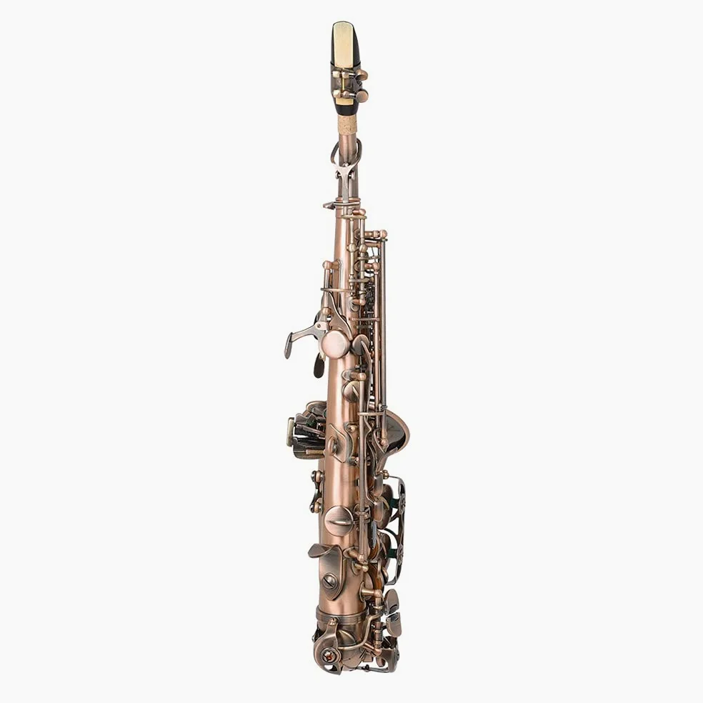 Sassofono soprano,Rosso antico sassofono soprano chiave in Sib Strumento a fiato in ottone Materiale con custodia per il trasporto Supporto per sax Reed Guanti per pulizia Spazzola per stoffa Ci