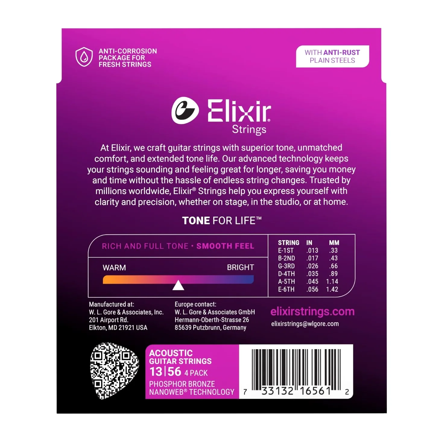 Elixir Strings Corde per chitarra acustica in bronzo fosforoso con tecnologia NANOWEB, medie (.013-.056) - Confezione esclusiva Amazon da 4