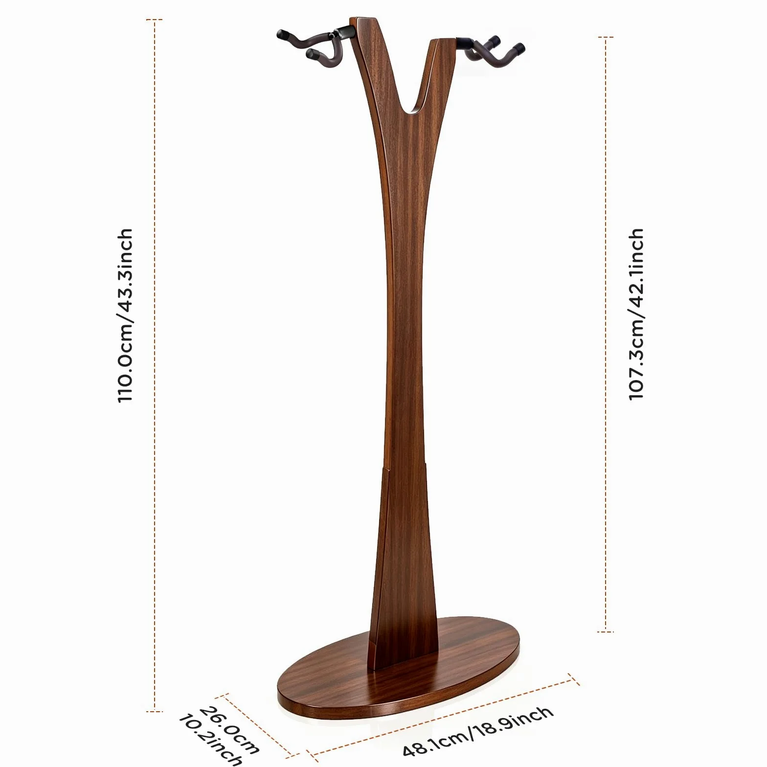 PUNK Doppio supporto per chitarra da pavimento, 2 supporti regolabili per chitarra, 2 supporti per chitarra acustica, elettrica, basso, supporto in legno per chitarre multiple, facile da montare (noce