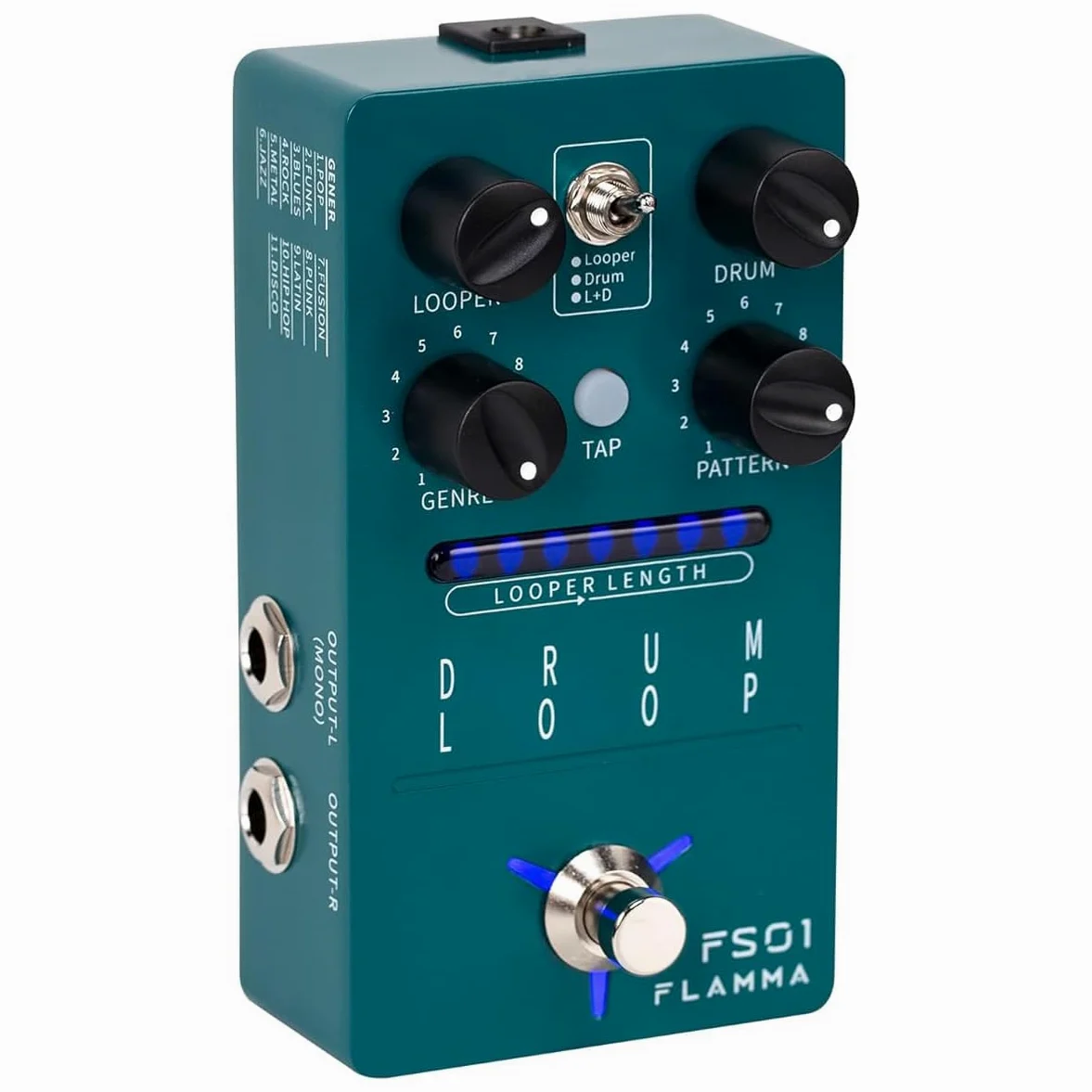 Per FLAMMA FS01 Drum Machine & Phrase Loop Pedal Guitar Pedal Mix Mode 20 Minuti Looper Capacità 121 Ritmi