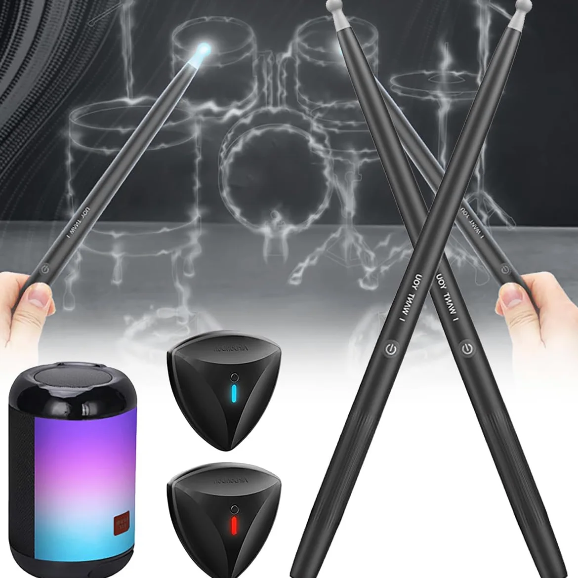 Electric Air Dum Set di batteria portatile per percussioni rock per adulti per principianti Praticanti Set di batteria ad aria, kit di batteria elettronica con bacchette Sensore piede Altoparlante