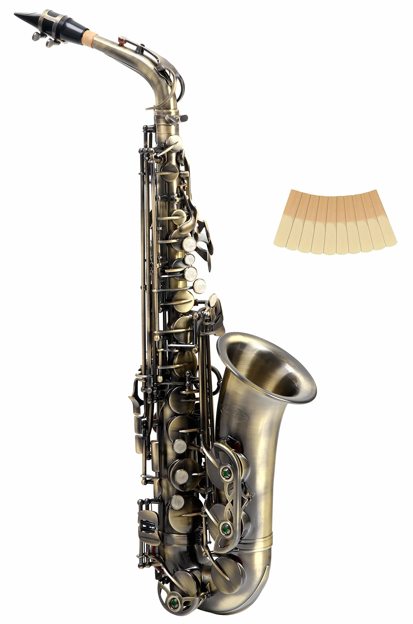 Classic Cantabile AS-450 Antique Yellow Eb Set Sassofono Alto, Peso: 2 | Sassofono alto in ottone, Finitura vintage Antique Yellow, Chiave Fa# alta, Suono pieno e caldo, Risposta rapida, 4 kg, Ance