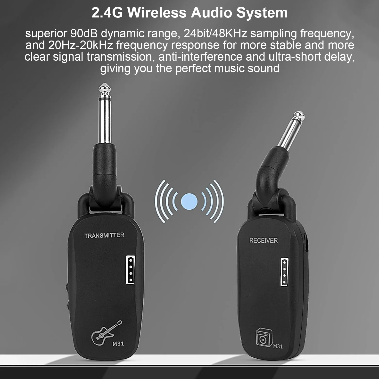Irfora Sistema wireless 2.4G Sistema ricevitore trasmettitore wireless professionale per basso per chitarra Sistema audio portatile ricaricabile TX e RX per basso elettrico