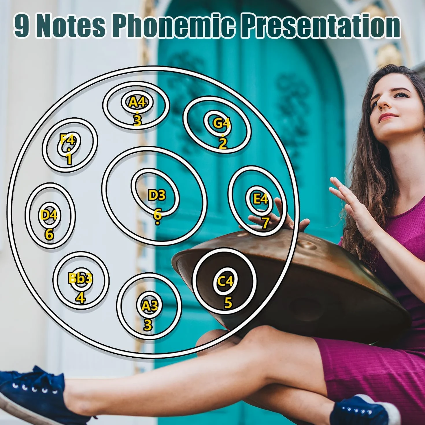 Tamburo manuale a 9 note, in re minore da 440 Hz, in acciaio, con borsa per il trasporto, supporto e mazzuole, per la guarigione del suono, la meditazione, lo yoga