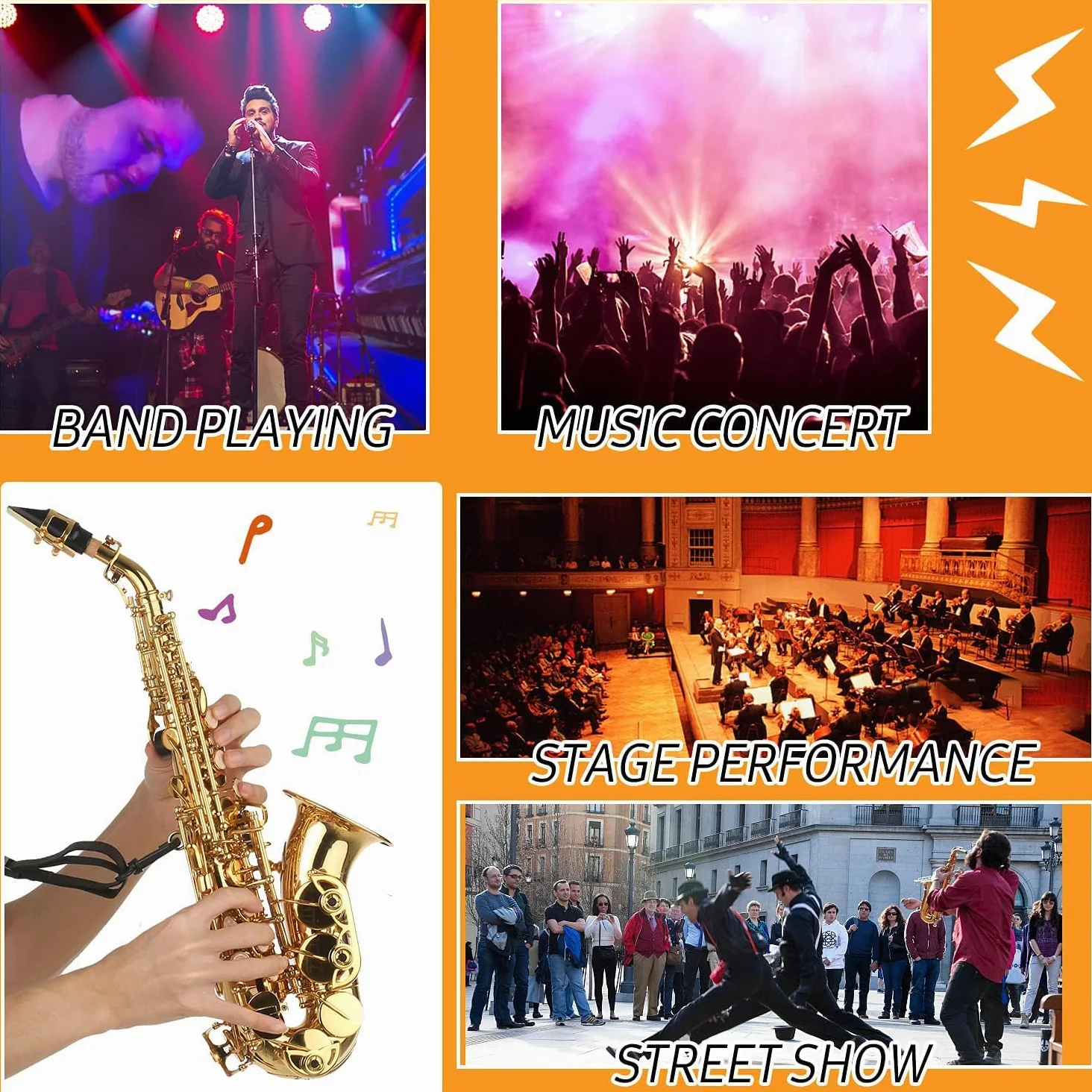 Sassofono, Sassofono Soprano in SIB Lacca Dorata Sax in Ottone con Custodia per Strumento Bocchino Tracolla Panno per Pulizia Spazzola per Musicisti Principianti