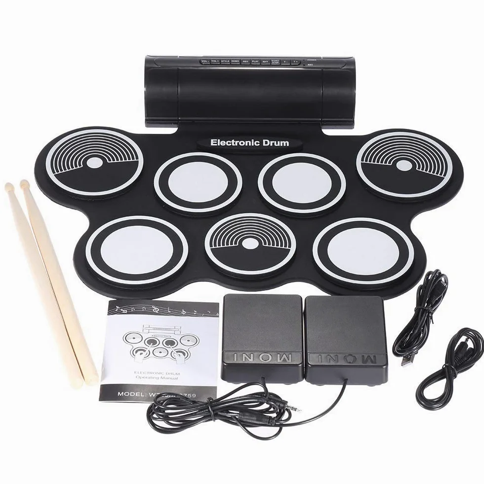 Batteria Elettronica Silicone Electronic Drum Pad Kit Portatile Digital USB Roll-up con Pedale da Pedale Drumstore Pieghevole Batteria Elettrica