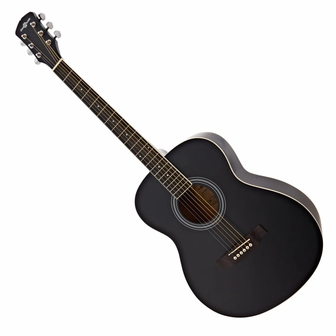 Chitarra acustica mancina Student di Gear4music, nera | Per suonatori mancini in crescita, costruzione in tiglio per un tono brillante ed equilibrato, manico a C comodo
