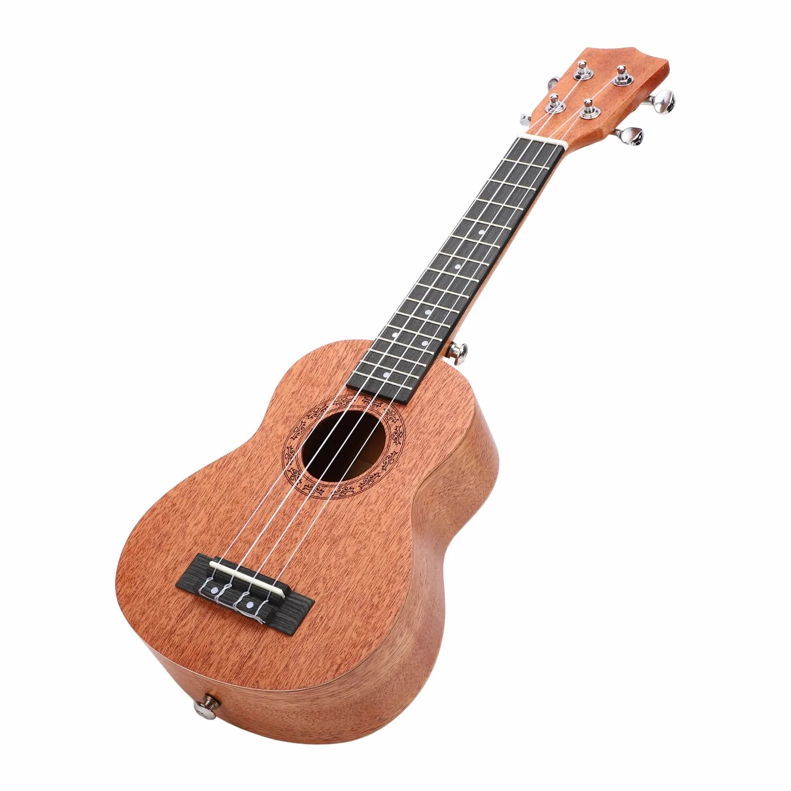 Ukulele in Legno Massello di Mogano da 21 Pollici, Strumento a 4 Corde, Venature Eleganti, Tono Ricco, Marrone caffè, Accordatore, Tracolla, Capotasti, Plettri, Borsa Portatile,
