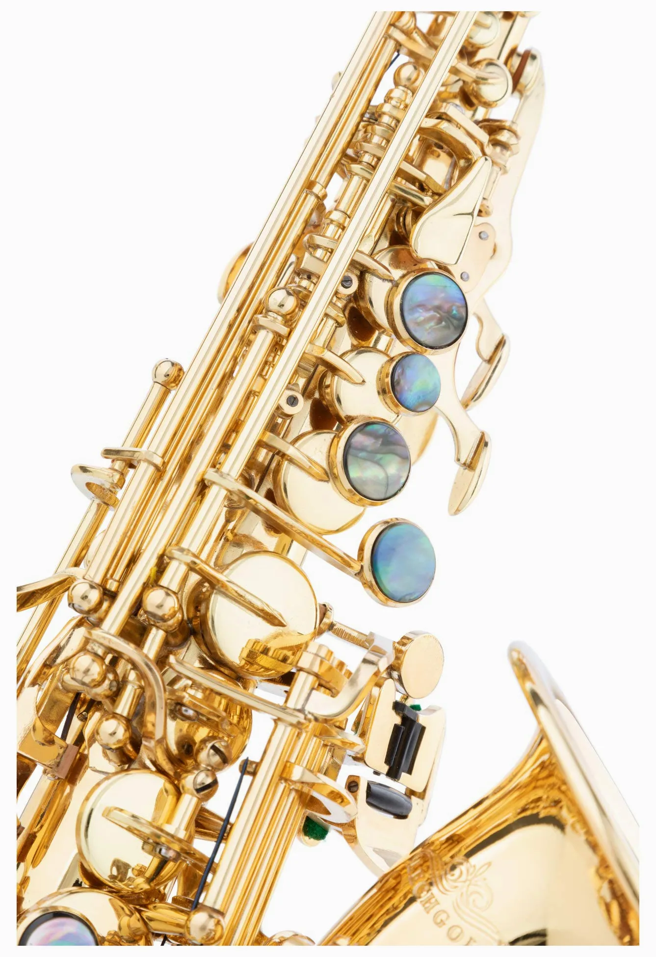 LSS-20Lc Sassofono Soprano verniciato, Verniciato trasparente | Sassofono soprano curvo in ottone, Chiave alto-fa diesis, Chiave alto-sol, Suono potente e rotondo, Risposta rapida, Peso: 1