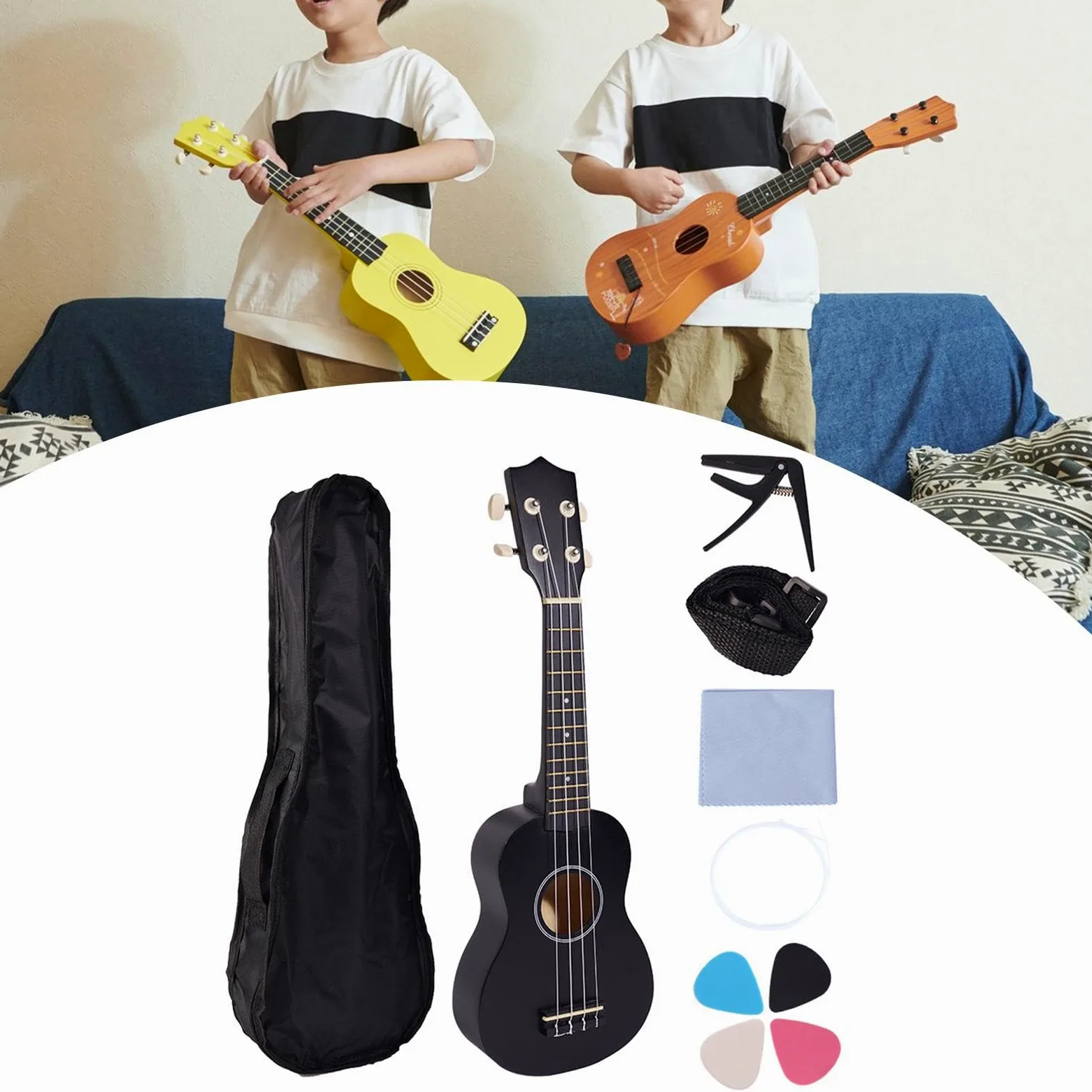 Ukulele Professionale per Bambini a 4 Corde, Mini Ukulele per Bambini - Chitarra Da 21 Pollici per Bambini Dai 3 Anni in Su, Nero