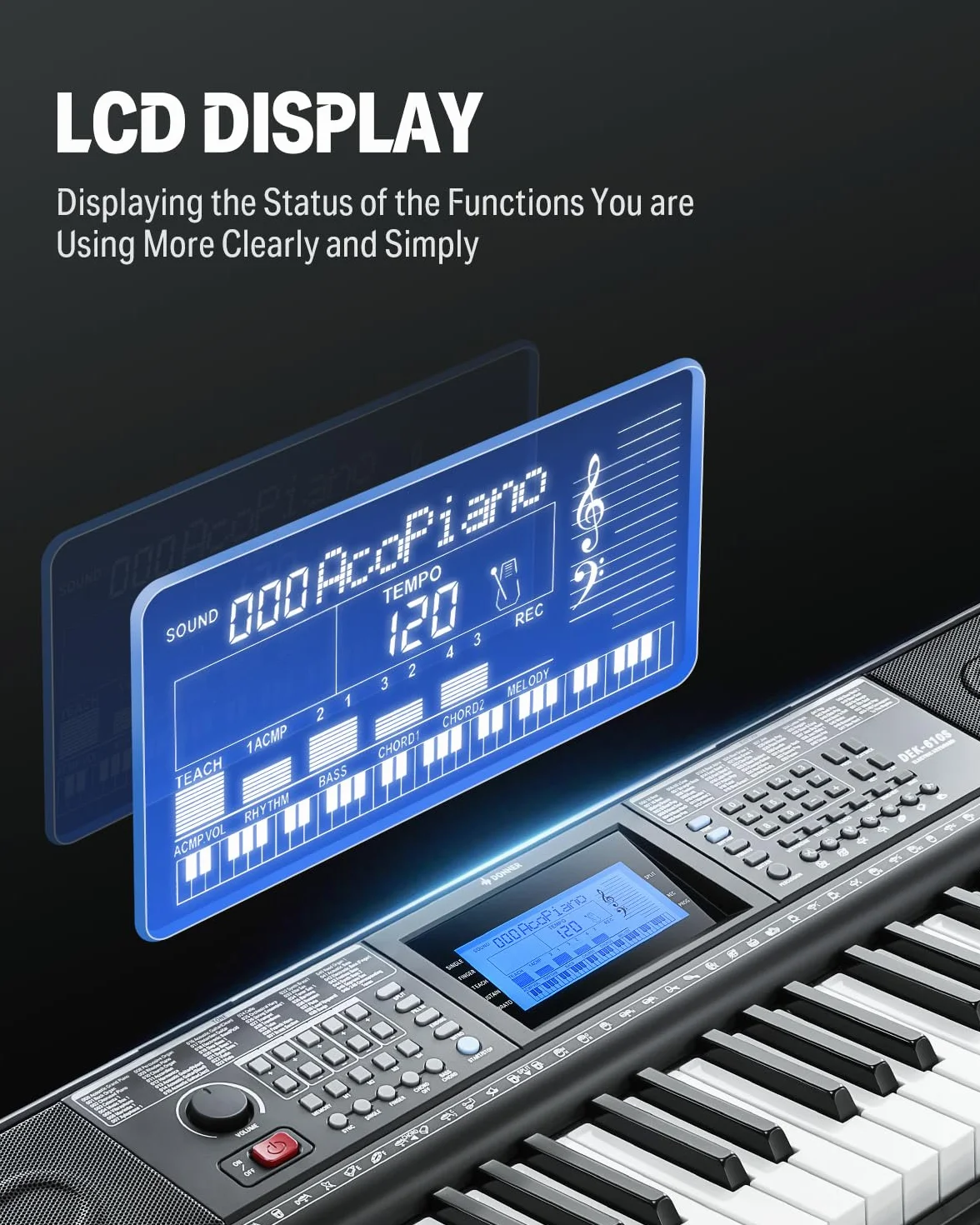 Donner Tastiera pianoforte, tastiera per pianoforte a 61 tasti per principianti/professionisti, pianoforte elettrico con microfono e applicazione pianoforte, supporta MP3/USB MIDI/microfono