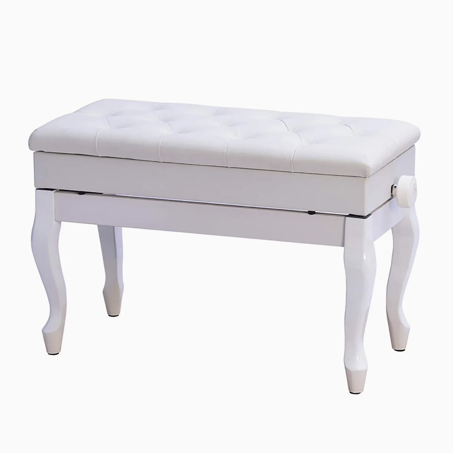 Sgabello regolabile per pianoforte, sgabello per pianoforte con spazio di archiviazione, gambe piegate, sgabello per pianoforte elettrico, struttura in legno massiccio duro (bianco)