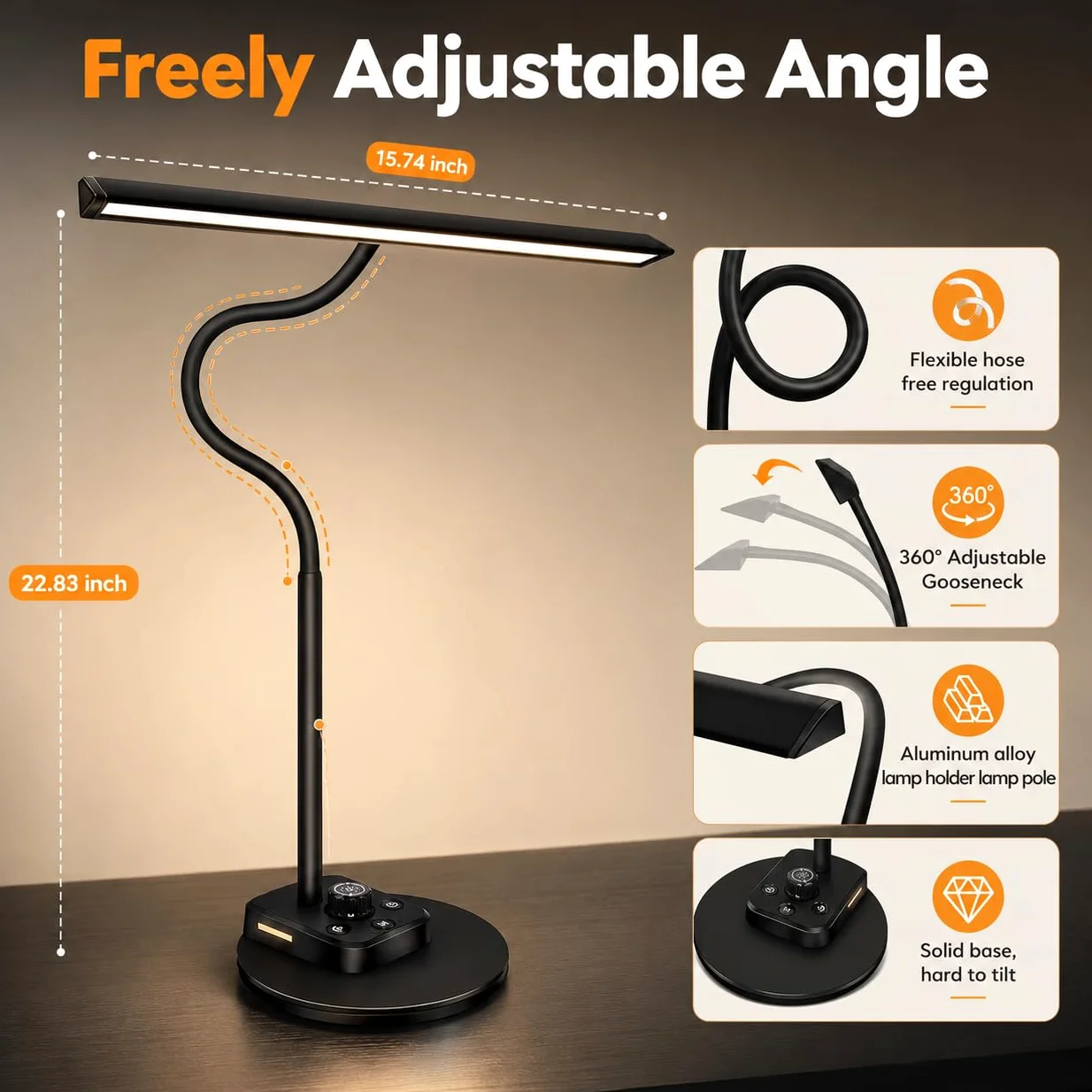 Lampada per pianoforte a coda e pianoforti verticali, lampada LED dimmerabile con 5 modalità di illuminazione, porta di ricarica USB, timer di spegnimento automatico, design a collo di cigno