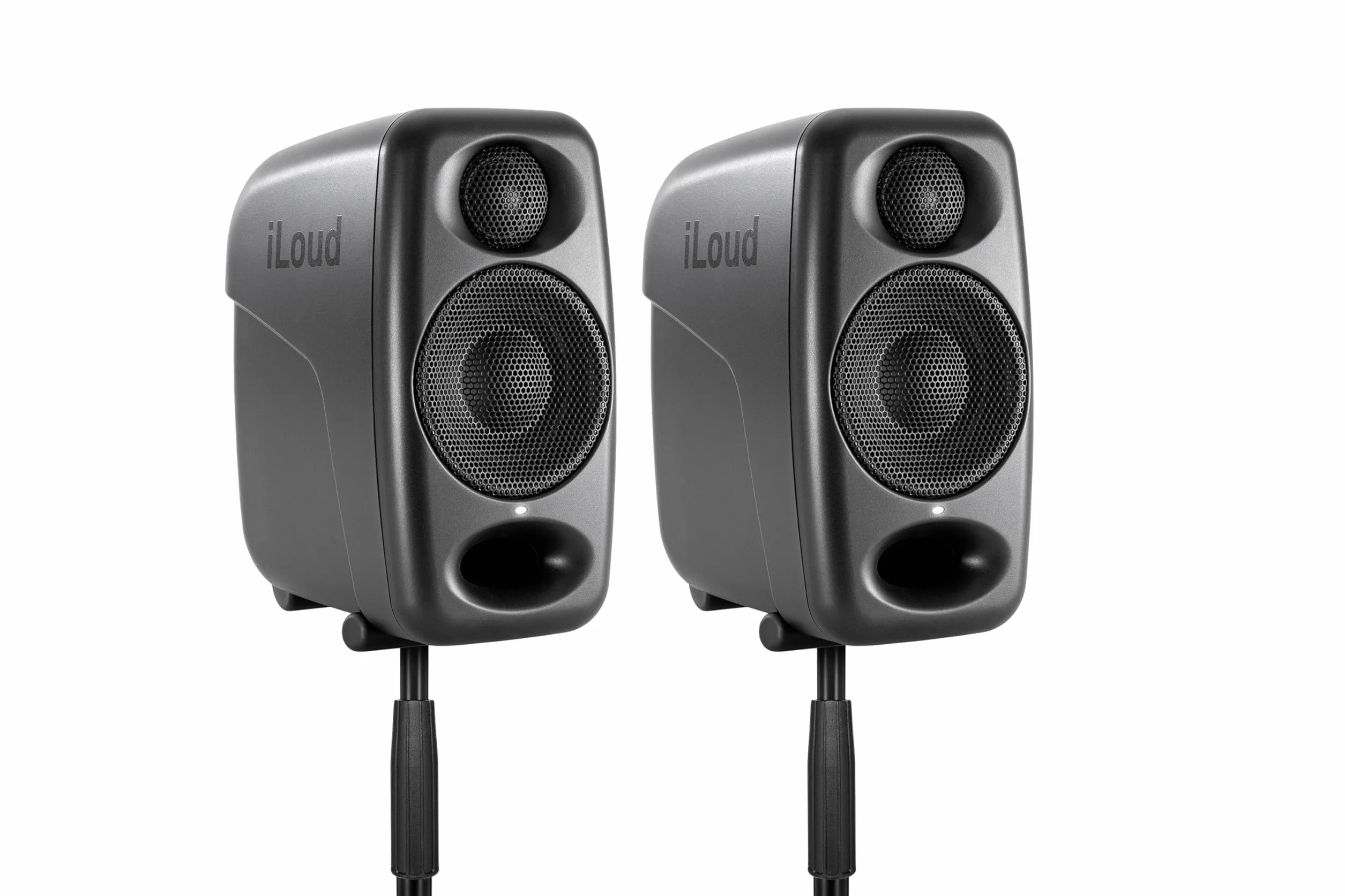 IK Multimedia iLoud Micro Monitor Pro - Coppia - Monitor da studio di riferimento compatti a 2 vie, bi-amplificati, altamente portatili e controllati digitalmente. Incluso microfono ARC. Nero.
