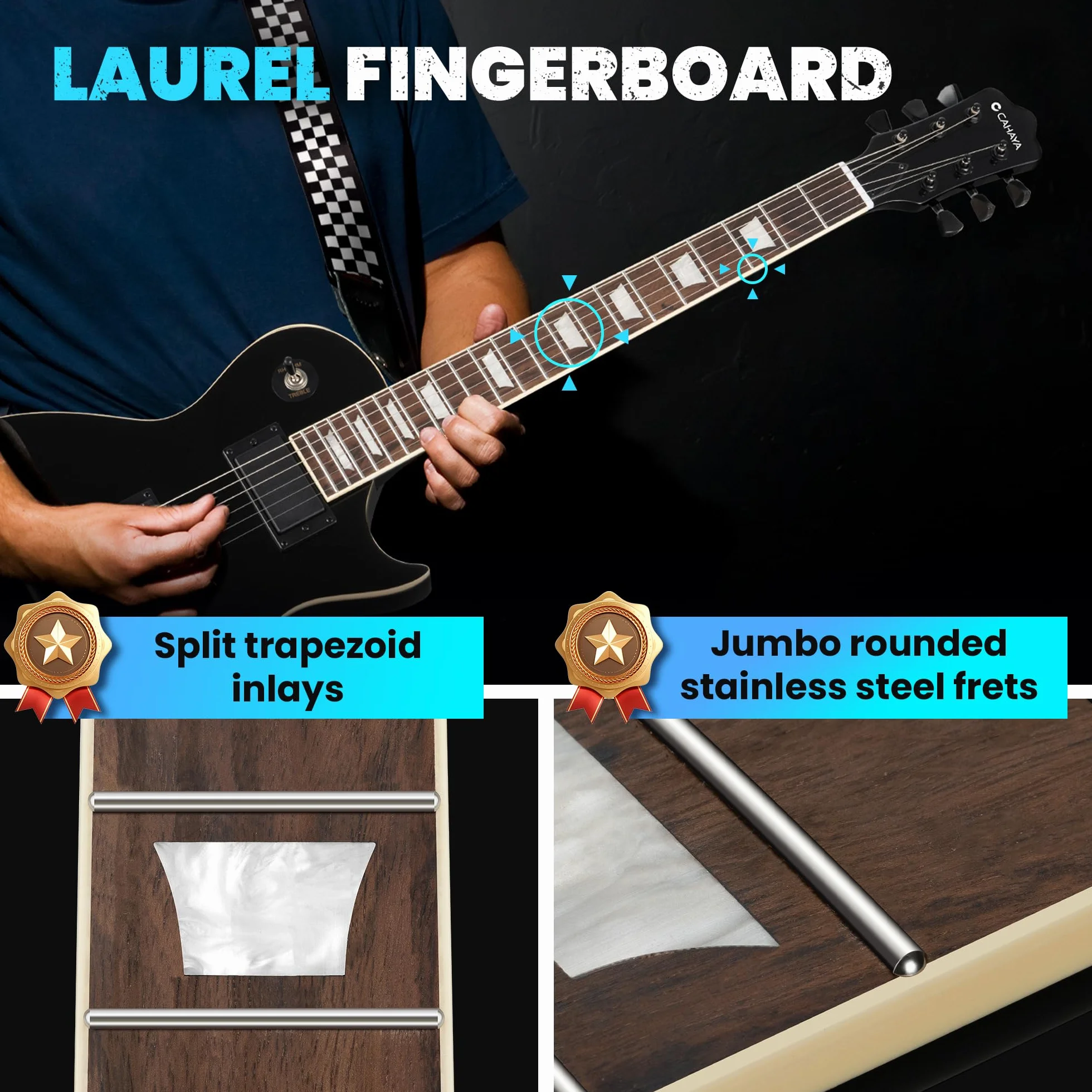 CAHAYA LP Kit Chitarra Elettrica: Chitarra 39" Full Size per Principianti con Corpo in Okoume Massiccio, 2 Pickup Humbucker, Manico in Acero, Borsa, Tracolla, Cavo per Adulti e Ragazzi - Nero