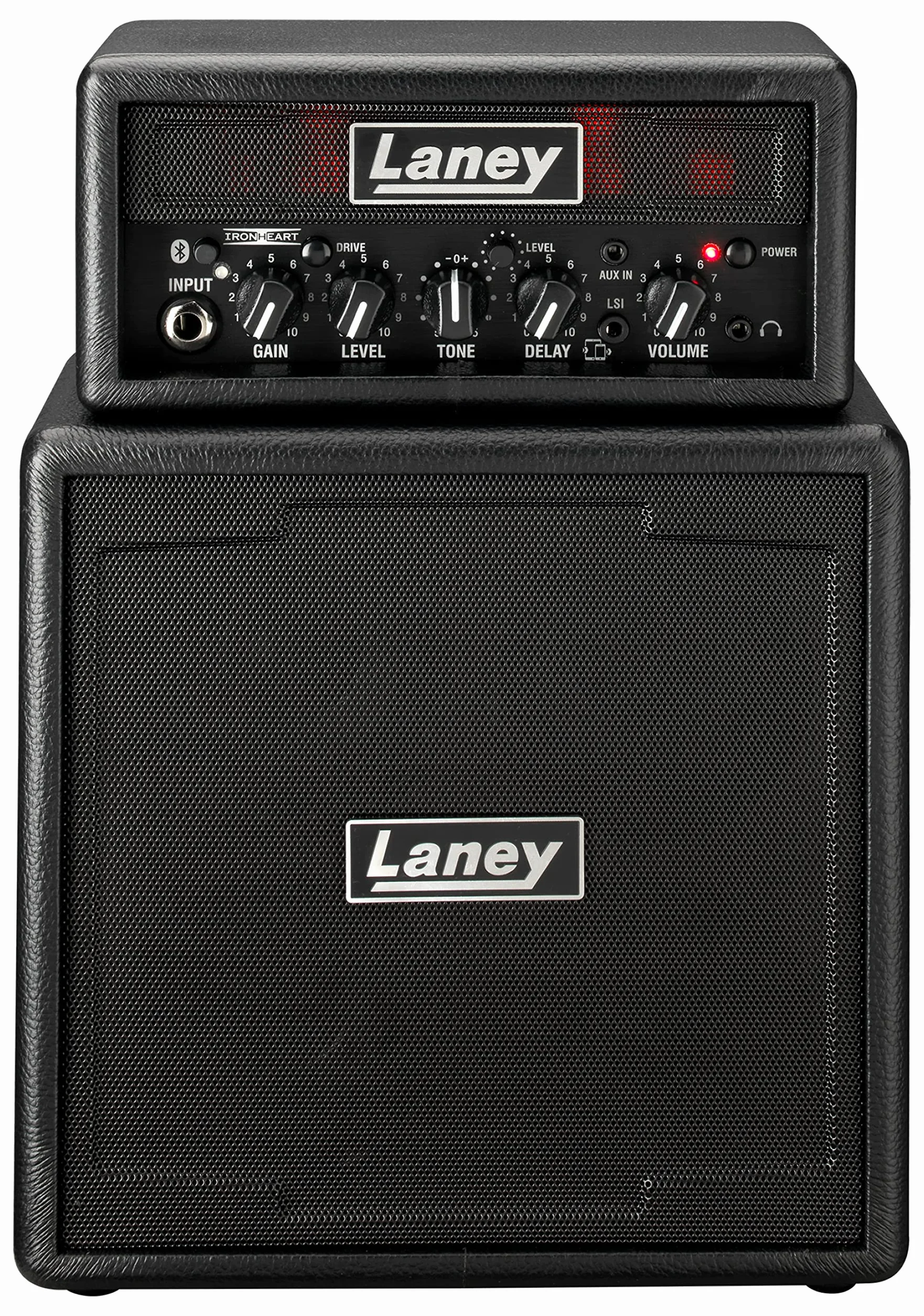Laney MINISTACK-B Bluetooth Guitar Amp - Mini Stack a batteria 6W portatile - 4 altoparlanti, Clean/Drive, Delay, Ingresso per smartphone LSI, AUX IN - Ironheart