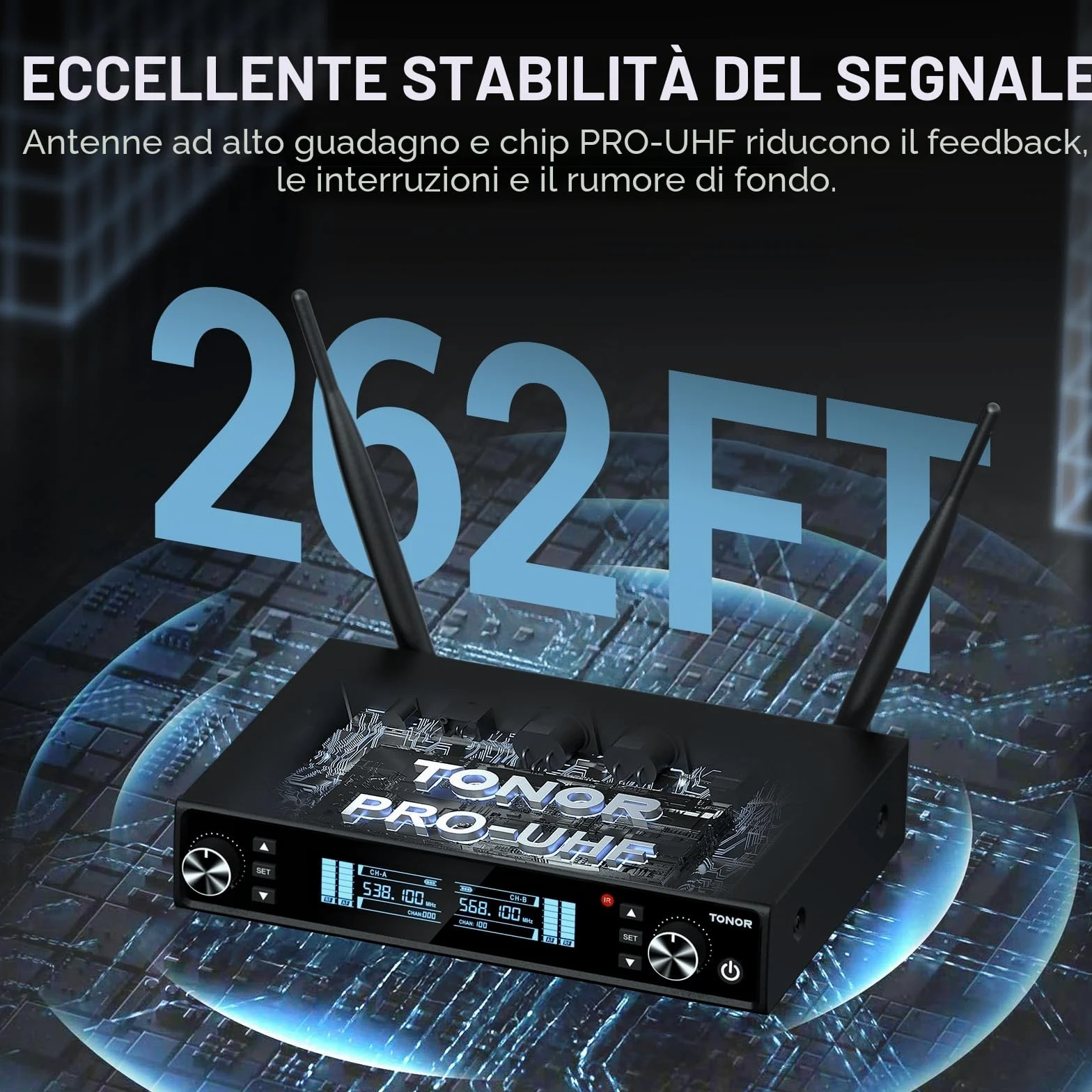 TONOR Sistema Microfono Wireless, Microfono Ricaricabile Professionale, Microfono Dinamico Cordless in Metallo 2x100 UHF per Karaoke, Chiesa, Canto, Matrimonio, Riunione, DJ, Auto Scan, 80 M,TW550