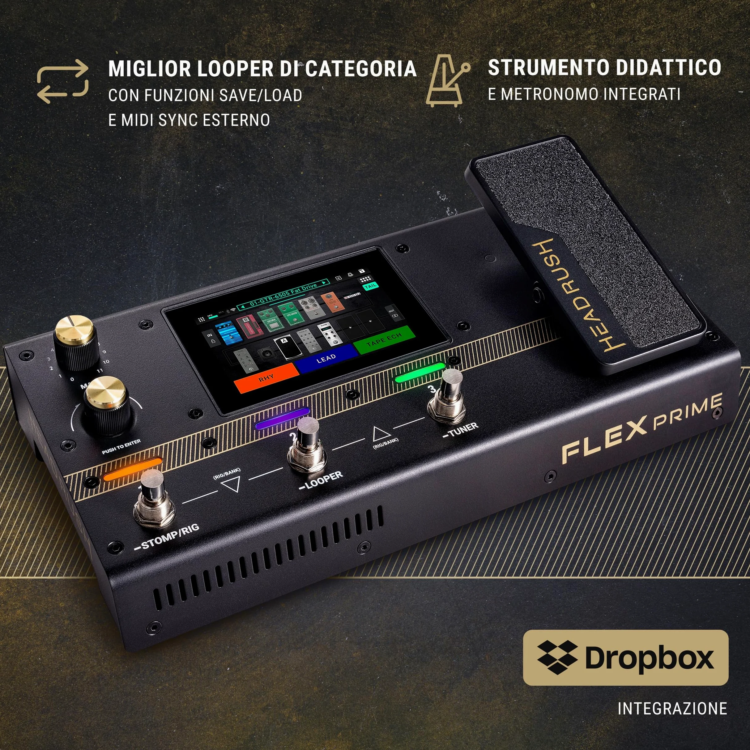 HeadRush Flex Prime - Pedaliera Multieffetto e Amp Modeler per Chitarra e Basso con Touchscreen, Looper, Wi-Fi, Bluetooth, IR Loader, USB, lezioni